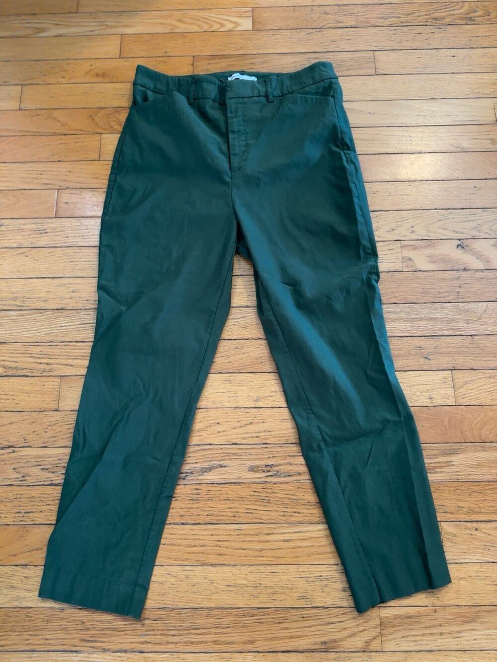 Nine West Womens Slim Ankle Pants Olive Green Career Stretch Size 14 Short
